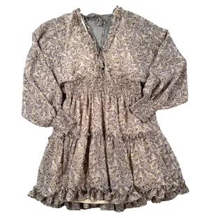 Love ya Bunches Floral V-Neck Long Sleeve Mini Dress Size Medium Ruffle Purple thumbnail 1