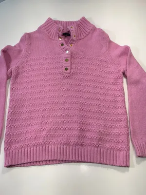 Talbots Cotton Wool Blend Rose Pink Buttoned V-Neck Textured Sweater Size Large thumbnail 2