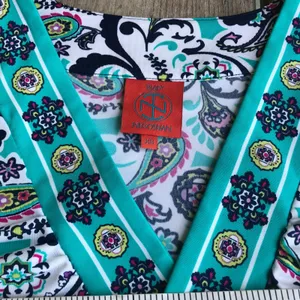 Tracy Negoshian Womens Dress Size XS Teal White Print Tank Bright Bold Preppy‎ thumbnail 7