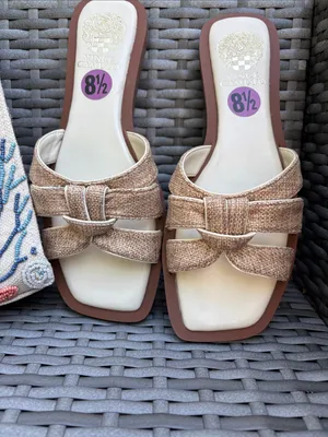 Vince Camuto VP-Byrdy Tan & Cream Woven Slide Sandals thumbnail 8