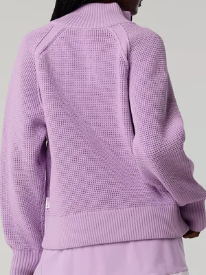 Aerie Offline Cool Down quarter zip slouchy waffle sweater Lively Lilac L thumbnail 2