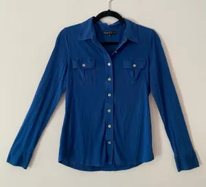Antonio Melani Blue Button Down Shirt 100% Silk Minimalist Women's size Medium thumbnail 1