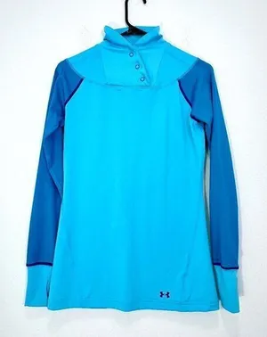 Under‎ Armour Coldgear Top Womens Small Mock Neck Long Sleeves Colorblock Active thumbnail 1