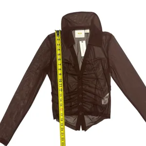 NWT Maeve by Anthropologie Brown Sheer Ruched Buttondown Blouse Women’s Size:S thumbnail 4