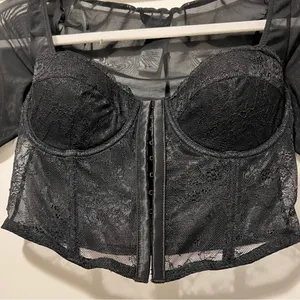 Sincerely Jules Black Long Sleeve Mesh Lace Corset Top Size Medium NWT thumbnail 3