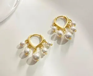 18K Gold Plated White Pearl Tassel Dangle Drop Earrings for Women thumbnail 1