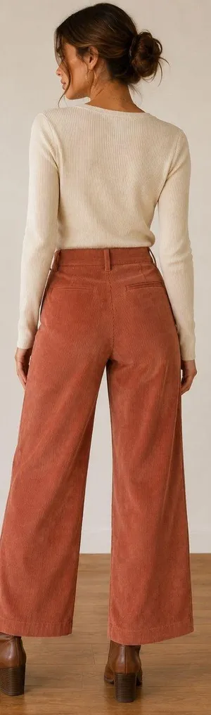 NWT A New Day Corduroy Wide Leg Pants Rust Size 4R 100% Cotton thumbnail 2