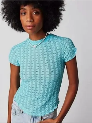 Free People Maggie Top in Aqua Blue thumbnail 3
