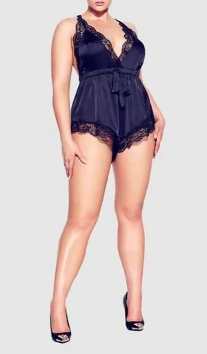 New Fox Royal Slinky Romper Black Womens Size XXS (12) Sexy Lace Strap Sleepwear thumbnail 2