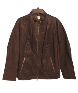 Brown Leather Bomber Jacket Size 1X thumbnail 1