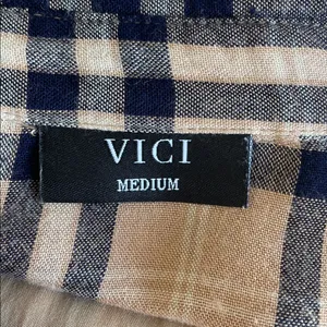 Vici Touch of Plaid Shirt Dress in Tan and Navy thumbnail 6