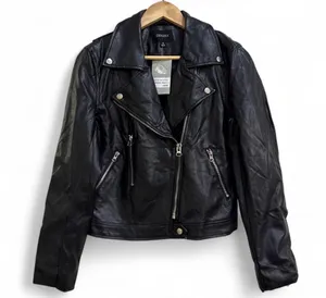 Zenana Virginia Black Vegan Leather Moto Jacket Size M NWT thumbnail 1