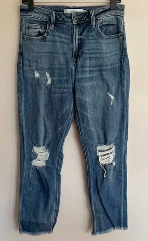 Hidden Jeans Distressed Straight‎ Leg Raw Hem Denim Medium Blue Size 28 thumbnail 1