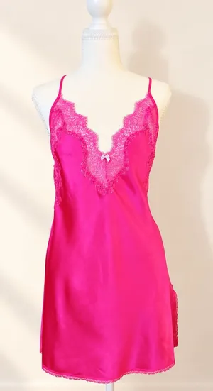 Victoria’s Secret Pink Satin Lace Chemise Slip Dress Medium thumbnail 1