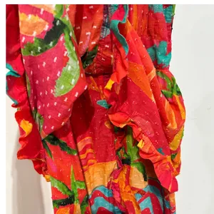 Farm Rio Ipanema Tropical Ruffled Midi Dress Red Palm Tree Cotton Small thumbnail 8