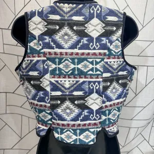 Southwest Canyon Geometric Jacquard Vest M Blue‎ VTG 90s Western Crop Aztec thumbnail 3