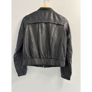 ⁠a.n.a Womens Black Genuine Leather Bomber Jacket Band Collar Medium Zip Y2K thumbnail 2