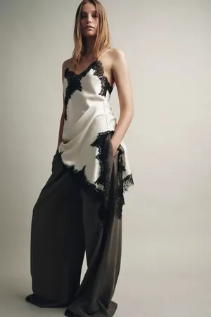 Zara Satin Lace-Trim Slip Dress - Lingerie White with Black Lace thumbnail 13