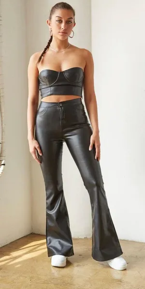 American Threads Faux Leather Flare Pants thumbnail 1