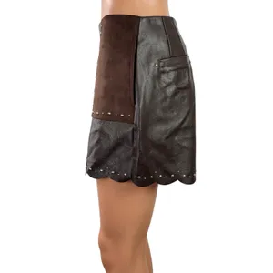 NEW Anthropologie Brown High Rise Faux Leather Vegan Studded Mini Shorts Size 6 thumbnail 2