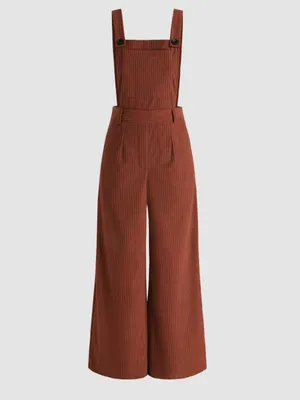 Cider Terracotta Corduroy Wide Leg Jumpsuit Orange Overalls M 70s Retro Vibe thumbnail 4