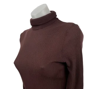 Zara Women's Brown Long Sleeve Turtleneck Ribbed Knit Slim Sweater Top Size M thumbnail 3