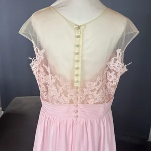 Woman’s Pink Formal Dress Gown with Sheer Lace Top Leg Slit Zip Back Size 14 thumbnail 6