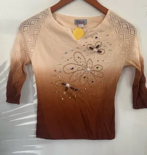 Vintage Y2K, Embellished Ombre Brown Beaded Top thumbnail 1