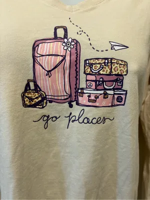 Life is Good Go Places Ivory V-Neck Long Sleeve Crusher Tee Sz M 100% Cotton thumbnail 4