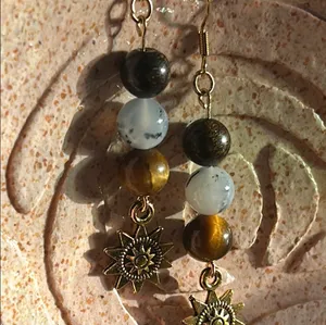 Handmade Bronzite + Chrysoprase + Tigers Eye Sun Charm Earrings thumbnail 6