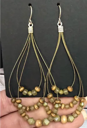 Boutique Gold and Green Beaded Earrings thumbnail 1