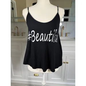 Papaya Tank Top Womens Medium Black #Beautiful Graphic Ribbed Open Back Cami thumbnail 2