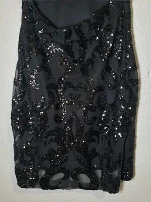 Windsor Black Sequin Damask Strappy Open Back Party Mini Dress Women Size Medium thumbnail 7