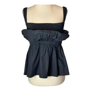 Cleobella Shirt Women XS Black Organic Cotton Ruffle Peplum Desi Tank Top Gothic thumbnail 9