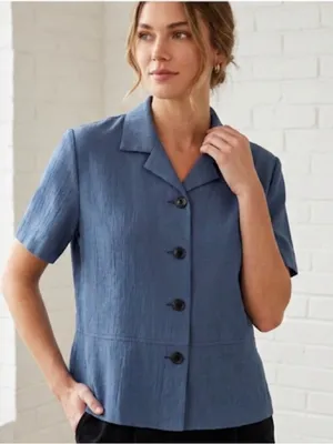 Vintage Katie Lee Boxy Blue Short Sleeve Button Down Shirt Size 12 thumbnail 1