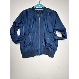 Free People Navy Satin Bomber Jacket M Lightweight thumbnail 2