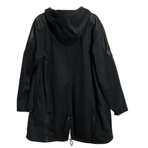 Spyder Women's XL Black Hooded Rain Trench Coat Faux Leather Accents Winter Fall thumbnail 2