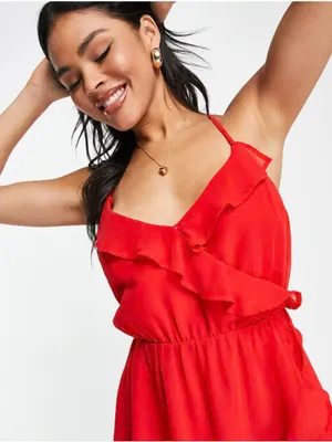 Japna Red Ruffle-Trim Mini Dress thumbnail 1