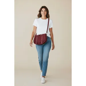 bag crossbody shoulder burgundy suede large Bess Croute messenger flap Ox Blood thumbnail 4