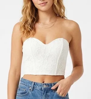 Off White Floral Lace Sweetheart Bustier Crop Top Womens Size S thumbnail 1