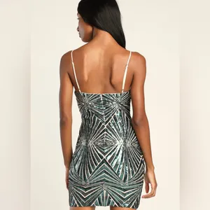 Lulu’S Lost In Your Eyes Teal Sequin Bodycon Mini Dress thumbnail 3