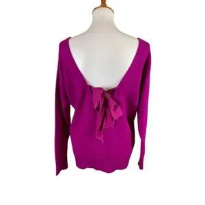 Trina Turk Women's Magenta Wool Cashmere Boat Neck Sweater Bow Back L thumbnail 3