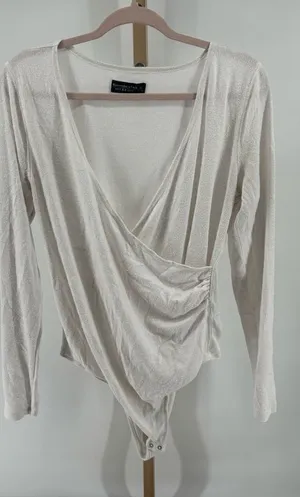 Abercrombie & Fitch Soft A&F Cozy Wrap Bodysuit Long Sleeve XL White thumbnail 1