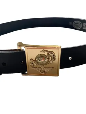 Genuine Leather Gold Buckle Belt Black Size 38 Equestrian Preppy Old Money thumbnail 3