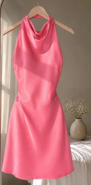 Aritzia Satin Halter Audience Dreamhouse Pink Mini Dress thumbnail 1