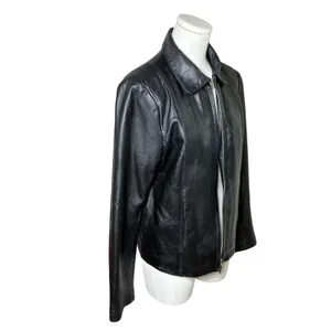 Adler Collection Black Genuine Leather Jacket Zip Front Collared Minimalist M thumbnail 2
