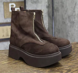Wild Fable Faux Suede Platform Ankle Boots with Front Zip 94568506 Dark Brown 6M thumbnail 1
