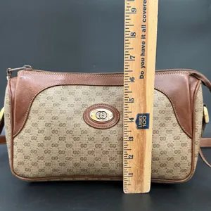 Vintage GUCCI Micro GG Supreme PVC Canvas Brown Leather Trim Shoulder Bag thumbnail 7