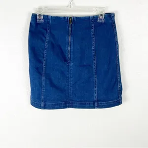 FREE PEOPLE Blue Denim Back Zipper Mini Skirt 10 Boho Western Festival Cowgirl thumbnail 2