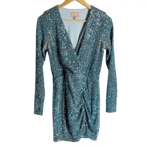 Show Me Your MuMu Party Hop Blue Sequined Long Sleeve Ruched Mini Dress Size M thumbnail 5